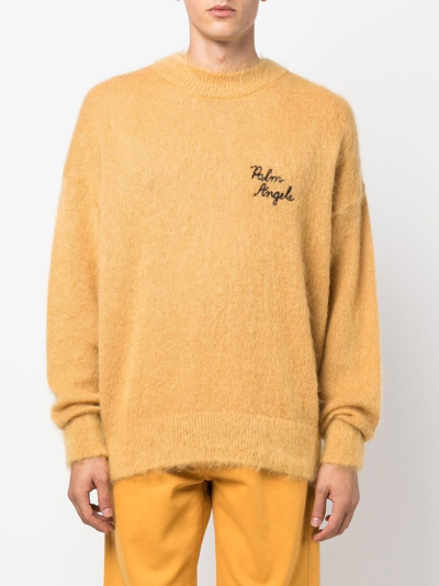 Palm Angels Yellow Palm-motif Crew-neck Jumper In Gelb