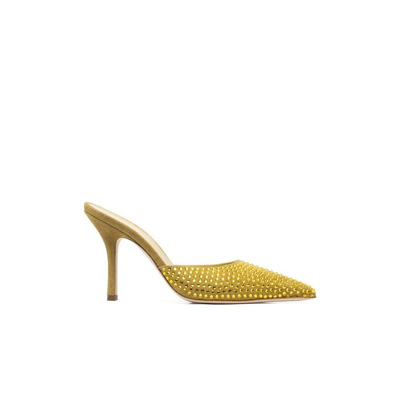Shop Paris Texas Yellow Hollywood 95 Crystal Suede Mules