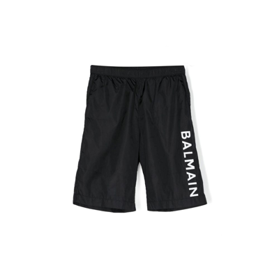 Shop Balmain Teen Black Side Logo Swim Shorts