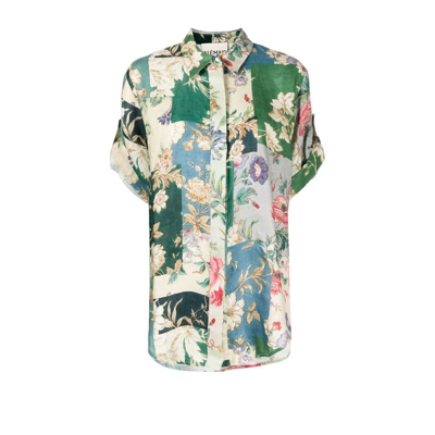 Shop Alemais Green Loretta Patchwork Linen Shirt In Multicolour