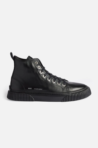 Shop Ami Alexandre Mattiussi Lace-up High-top Logo Sneakers In Black