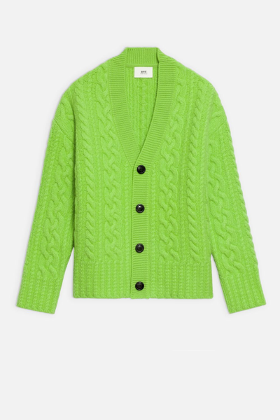 Shop Ami Alexandre Mattiussi Cable Knitted Cardigan In Green