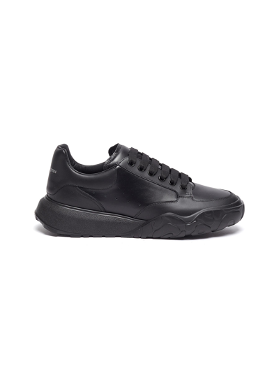 Shop Alexander Mcqueen Court Wedge' Platform Sole Leather Sneakers In Black