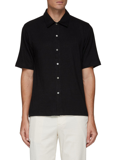 Shop Theory 'ryder' Short Sleeve Flex Linen Shirt In Black