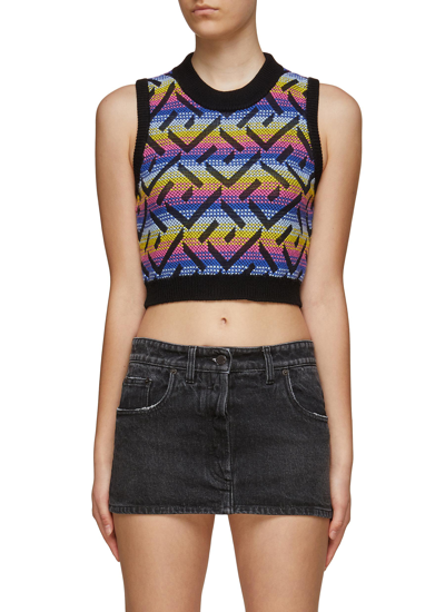 Shop Versace Monogram Allover Rainbow Knit Vest In Multi-colour