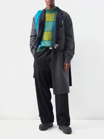 Sacai Double-breasted Belted Felt Coat In Grey | ModeSens