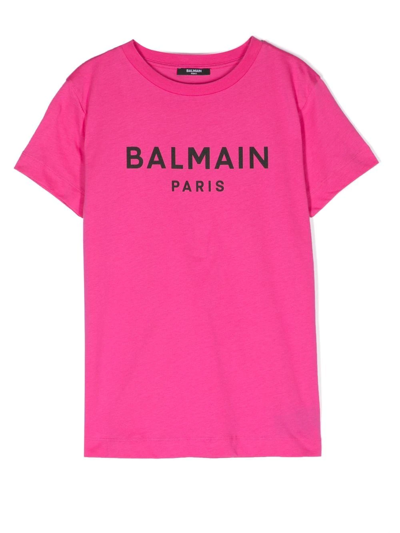 Shop Balmain Logo-print Short-sleeve T-shirt In Pink