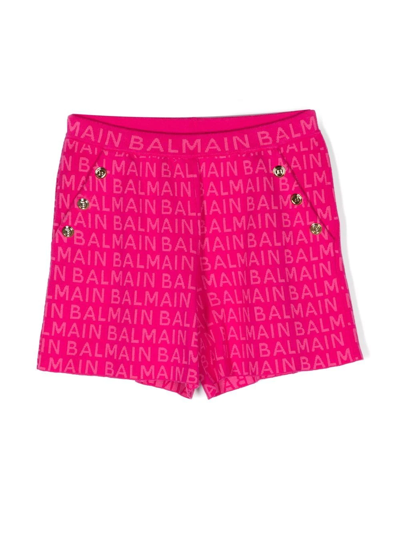 Shop Balmain Logo-print Button-detail Shorts In Pink