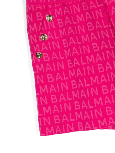 Balmain Kids Fuchsia Shorts With All-over Logo In Pink