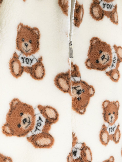 Shop Moschino Teddy Bear Motif Hooded Jacket In Neutrals