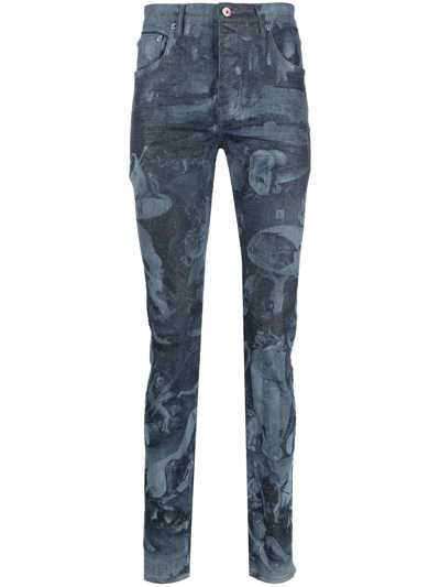 Shop Purple Brand Laser-print Skinny Jeans In Blue
