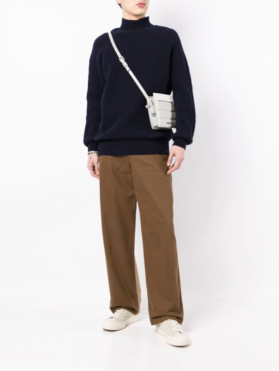 Ymc You Must Create Ribbed Mock Neck Jumper In Blue
