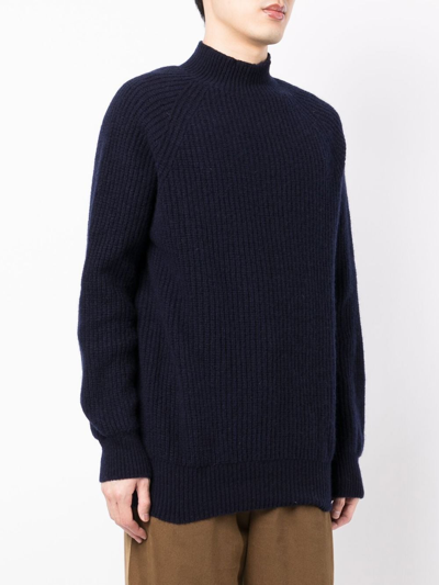 Ymc You Must Create Ribbed Mock Neck Jumper In Blue