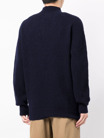 Ymc You Must Create Ribbed Mock Neck Jumper In Blue