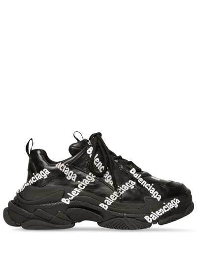 Shop Balenciaga Triple S Logo Sneakers In Black