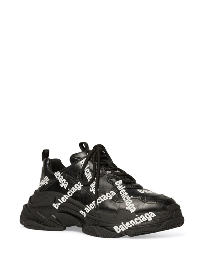 Shop Balenciaga Triple S Logo Sneakers In Black