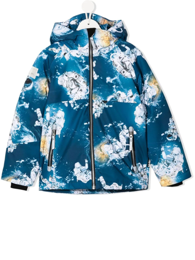 Molo Kids' Castor Astronaut-motif Hooded Jacket In Blue | ModeSens