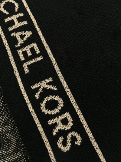 Michael Kors Logo-tape Knitted Scarf In Black