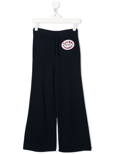 Shop N°21 Lucky Number Ribbed-knit Trousers In Blue