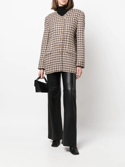 Pre-owned Giorgio Armani 1980s Houndstooth V-neck Blazer In Brown