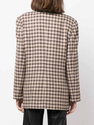 Pre-owned Giorgio Armani 1980s Houndstooth V-neck Blazer In Brown