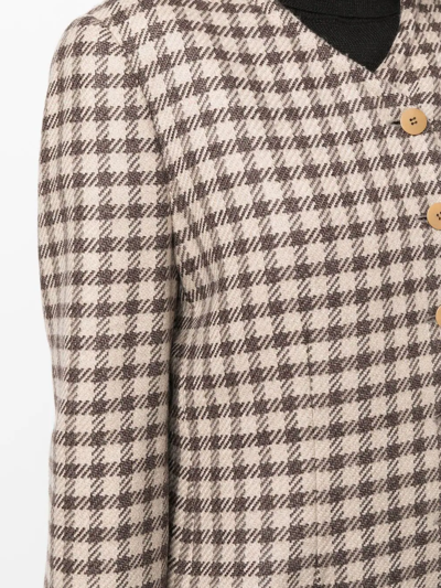 Pre-owned Giorgio Armani 1980s Houndstooth V-neck Blazer In Brown