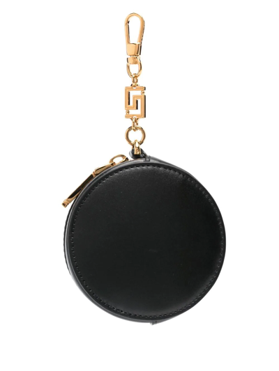 Shop Versace Greca Detachable Leather Coin Purse In Black