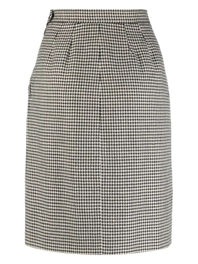 Pre-owned Saint Laurent 1980s Houndstooth Pencil Skirt In Black