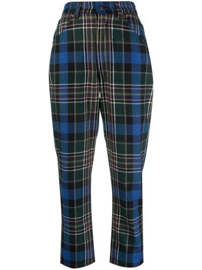 Pre-owned Valentino 1990s Plaid-check High-waisted Trousers In Green