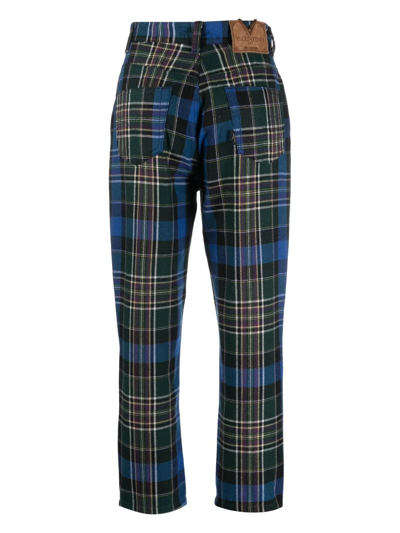 Pre-owned Valentino 1990s Plaid-check High-waisted Trousers In Green