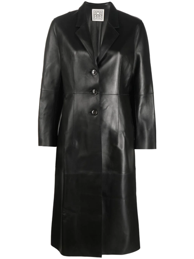 Totême Single-breasted Leather Coat In Black