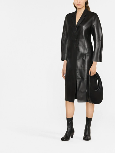 Totême Single-breasted Leather Coat In Black