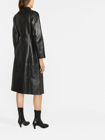 Totême Single-breasted Leather Coat In Black
