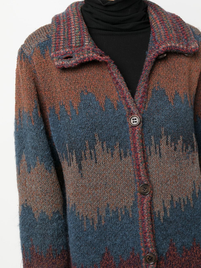 Pre-owned Missoni 1990s Abstract Pattern Chunky-knit Coat In Brown