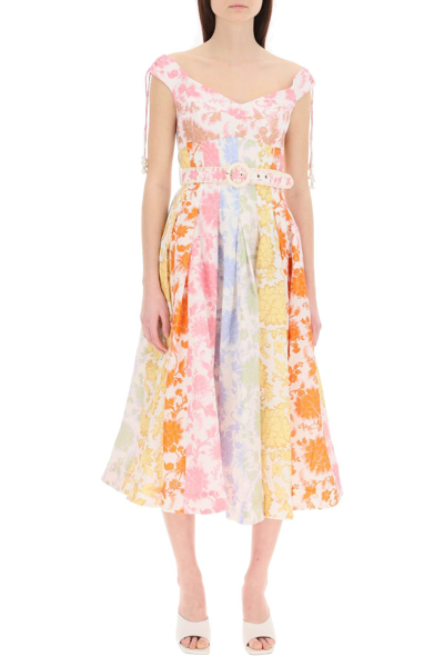 Shop Zimmermann Postcard Midi Dress With Belt In Multicolor