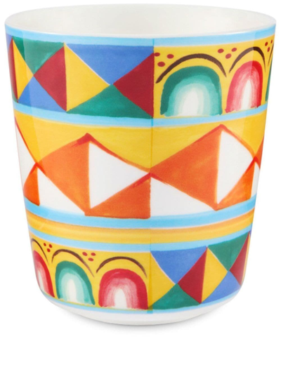 Shop Dolce & Gabbana Geometric-pattern Fine-porcelain Glasses In Orange