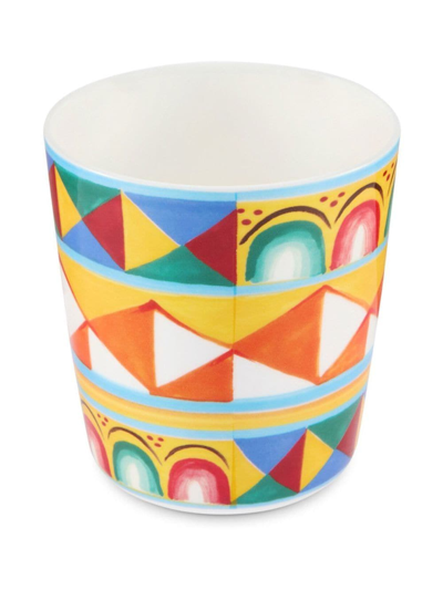 Dolce & Gabbana Geometric-pattern Fine-porcelain Glasses In Orange