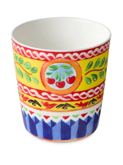 Dolce & Gabbana Patterned-floral-print Fine-porcelain Glasses In Yellow