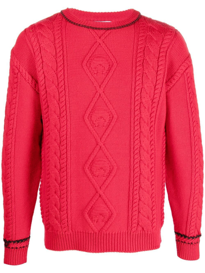 Shop Marine Serre Cable-knit Wool Jumper In Red