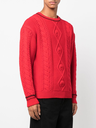 Shop Marine Serre Cable-knit Wool Jumper In Red