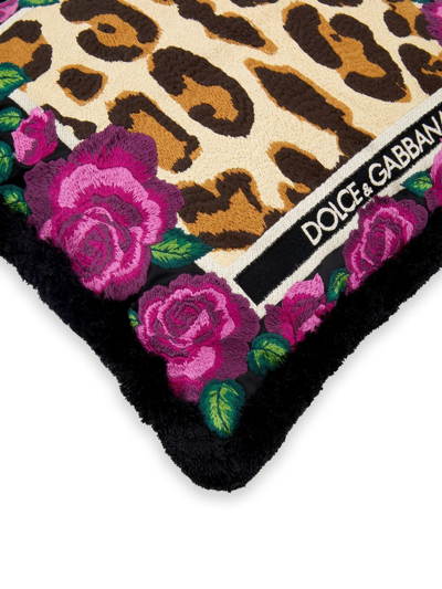 Dolce & Gabbana Pink Leopard Print Embroidered Small Cushion In Pink