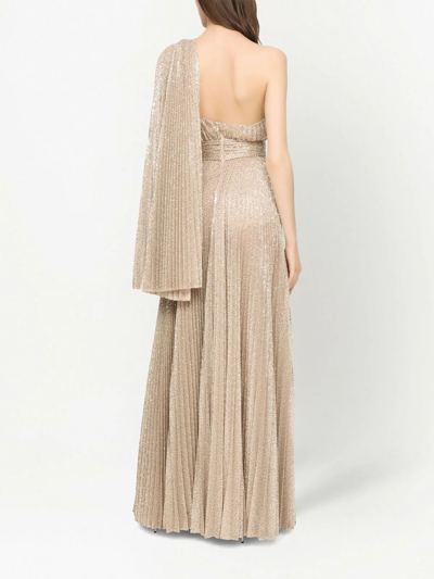 Dolce & Gabbana Pleated Single-shoulder Floor-length Gown In Gold
