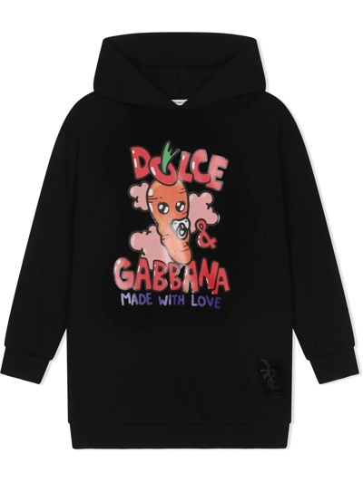 Shop Dolce & Gabbana Logo-print Hooded Dress In Black