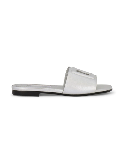 Shop Dolce & Gabbana Foiled-effect Leather Sandals In Silver