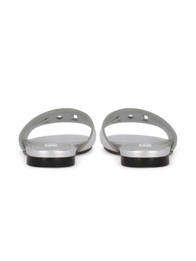 Dolce & Gabbana Perforated-logo Slides In Silver