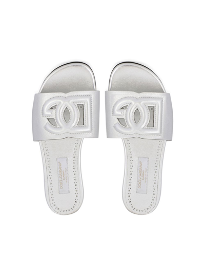 Shop Dolce & Gabbana Foiled-effect Leather Sandals In Silver