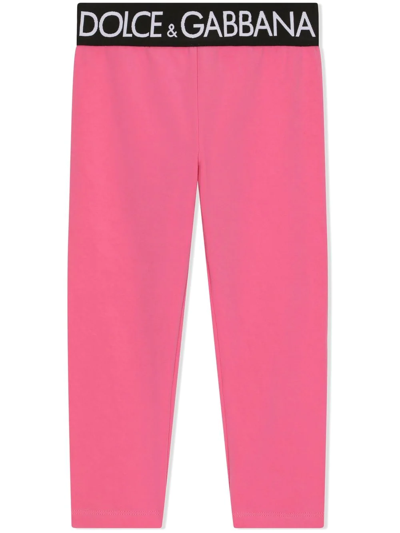 Shop Dolce & Gabbana Interlock Logo-waistband Leggings In Pink