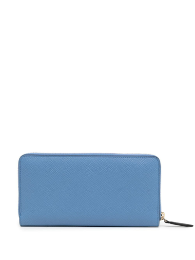 Smythson Leather Zip-up Wallet In Blue