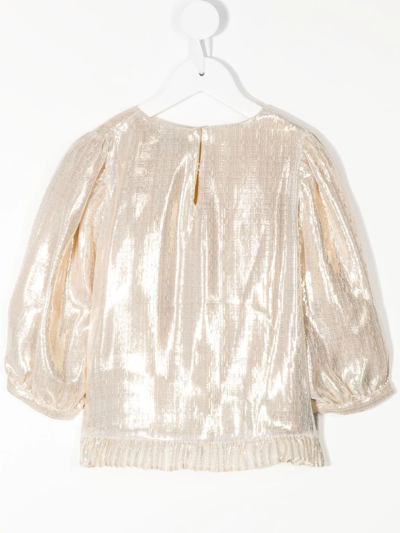 Shop Stella Mccartney Metallic Long-sleeved Blouse In Gold