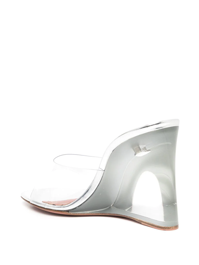 Shop Amina Muaddi Lupita Glass 100mm Wedge Sandals In Silver